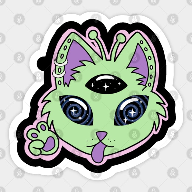 Trippy Alien Kitty - No Background Sticker by kayylpso